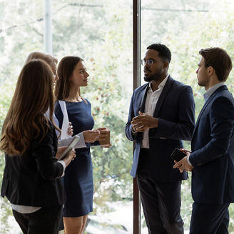 people standing and talking