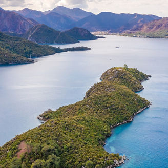 Island and green hills