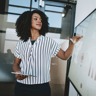 A business woman presenting financial result