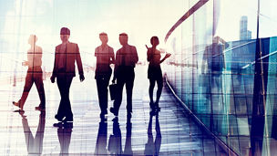 Silhouettes of Business People Walking in the Office