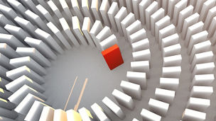 Japanese alt text: 白いドミノと最後の赤いコマ