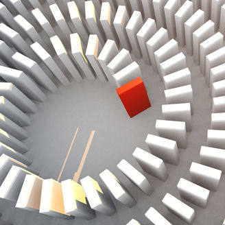 Japanese alt text: 白いドミノと最後の赤いコマ