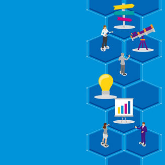 閃きのアイコンが載った六角形の連なり