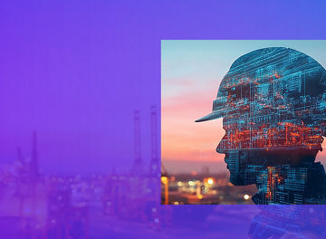 工場夜景を見る男性のシルエット