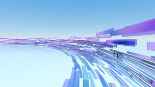 Digital Blue Purple Streams Flowing in Minimalist Space