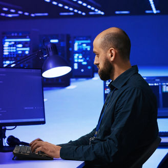 モニターを見つめる人