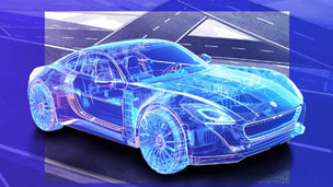 Japanese alt text: 道路を走る未来の車