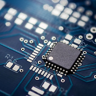 Electronic chip component on the blue printed circuit board