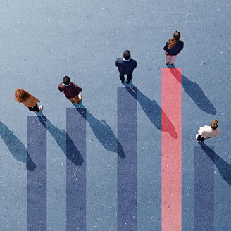 Japanese alt text: 地面に描かれたグラフと6人