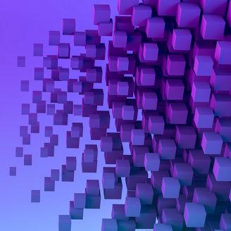 Abstract 3d rendering Flying Geometric Shapes Background, Business, Teamwork , technology concept. Neon Lighting.