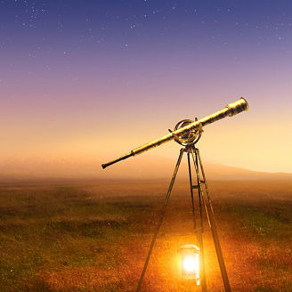 草原と望遠鏡