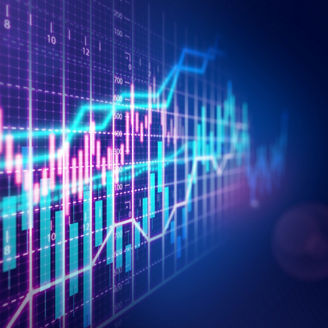 Stock market financial growth chart on dark background.