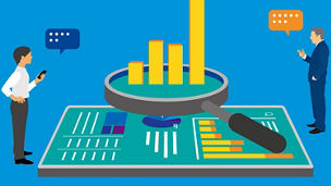 データについて意見を交わしている人のイラスト