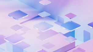 Gradient glasses and cubes, 3d rendering. Computer digital drawing.