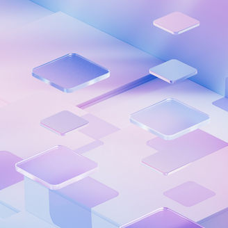 Gradient glasses and cubes, 3d rendering. Computer digital drawing.