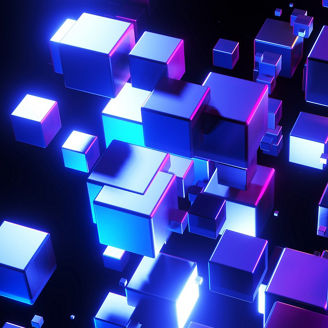 光が反射している立方体の集まり