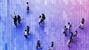 top aerial view crowd of people walking on business street pedestrian