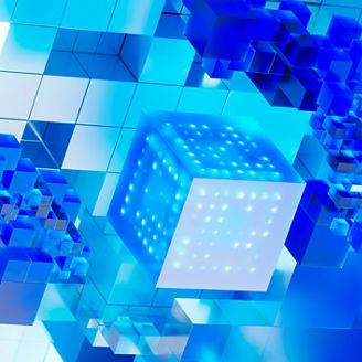 Digital generated image of futuristic cubes connecting. Cloud technology, big data, artificial intelligence concepts or cybersecurity.