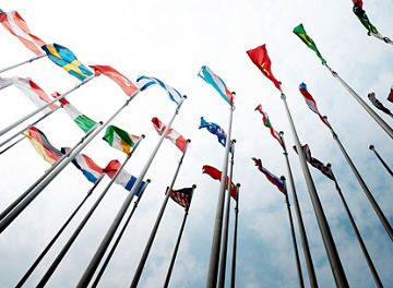 Set of flags fluttering in the wind