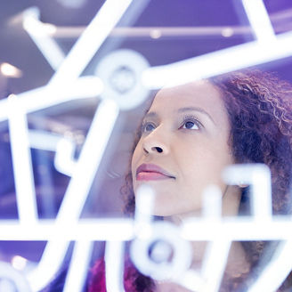 Woman looks at formula