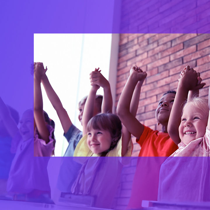 Children holding hands banner