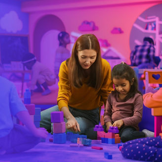 Early childhood preschool teacher and students