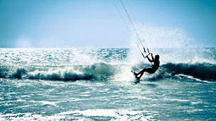 Kite surfing in waves. Splash