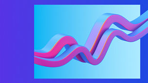 Zwei pink blaue Wellen ragen aus einem hellblauen Fensetr