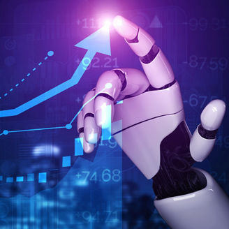 3D rendering artificial intelligence AI research of robot and cyborg development for future of people living. Digital data mining and machine learning technology design for computer brain.