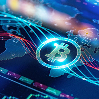 Digitale Anzeige mit einem Bitcoin-Icon