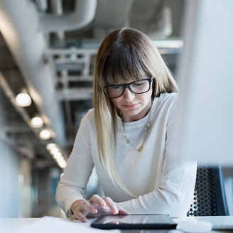 lady looking at the tablet