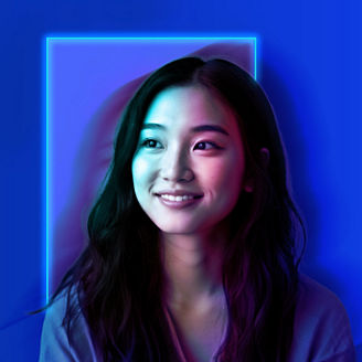 Lady with glowing blue lights