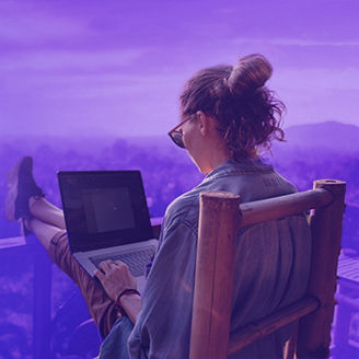 Lady working outdoor on a laptop banner