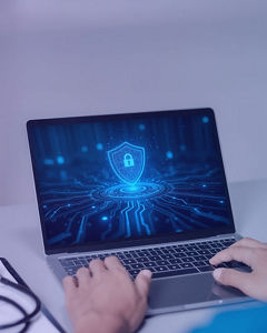 Laptop mit Sicherheitsschloss auf Bildschirm