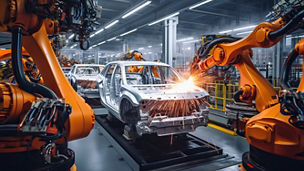 Robots Assembling Car Body: Automation in Manufacturing Plant