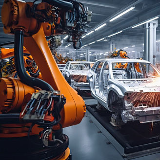 Robots Assembling Car Body: Automation in Manufacturing Plant