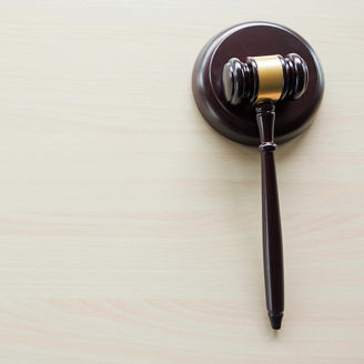 A gavel on a table
