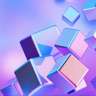 Futuristic image of a beautiful metallic cube floating in a 3D rendering