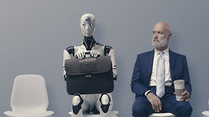 Man sitting in waiting room with robot