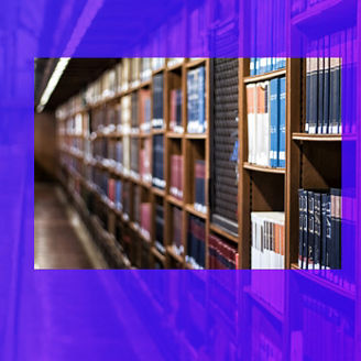 Library shelf filled with books banner