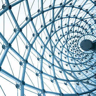 Long spiral glass building inside view