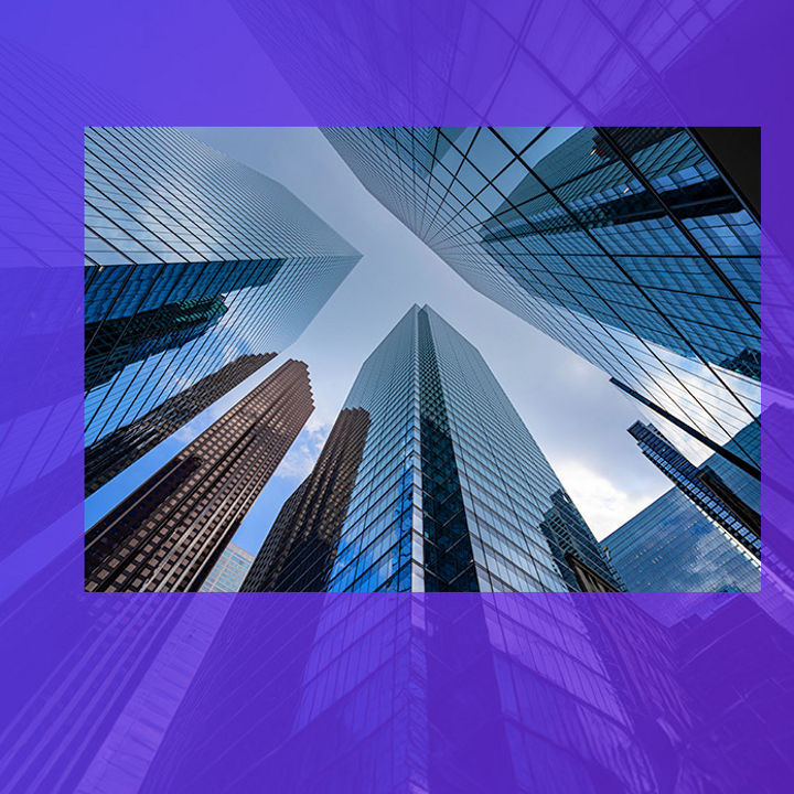 Looking up at skyscrapers banner