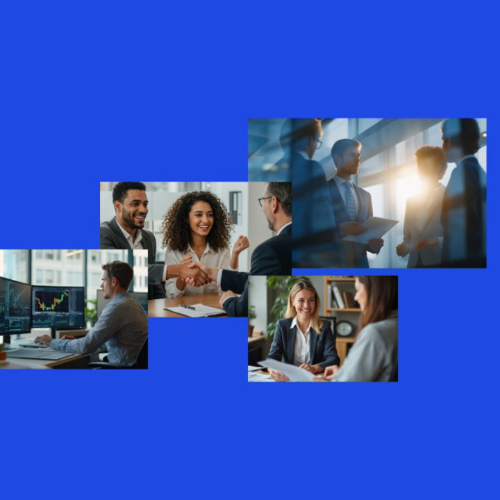 A collection of images of people interacting with technology and each other