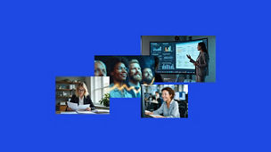 A collection of images with people in professional attire in business environments