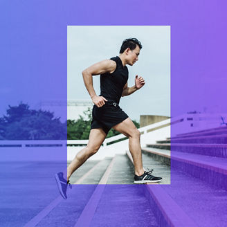 Male runner climbing the steps