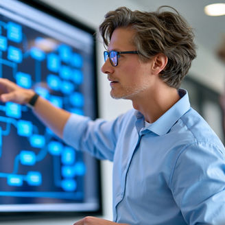 Man analysing on screen