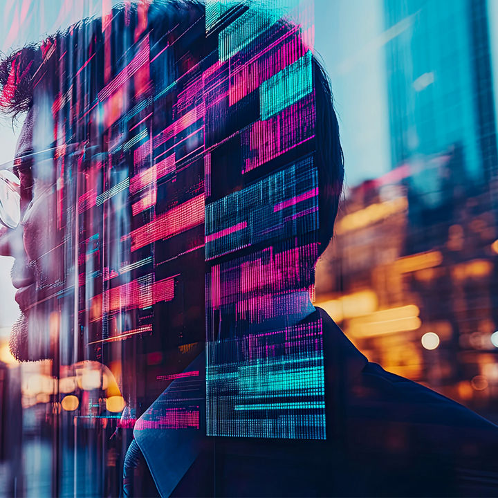 man behind abstract lines