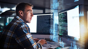 Man data analysing
