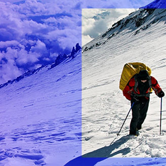 Man doing snow trek banner