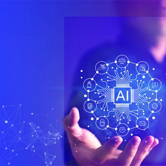 man holding ai symbols